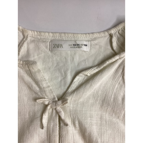 Zara Girls White Tie Front Puff Sleeve Peplum Blouse Size 13-14 CM 164 - Picture 5 of 5